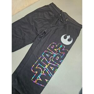 Star Wars‎ Womens Joggers Black Holographic Logo Rebel Alliance Sweatpants Small